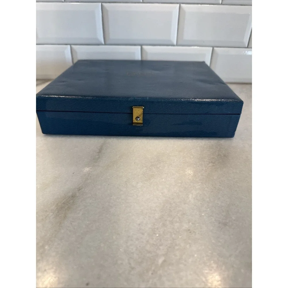 Vintage Avon Blue Gold Lettering Jewelry Box Blue‎ Velvet Display Box Case